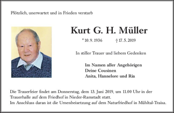 Traueranzeige von Kurt G. H. Müller von vrm-trauer