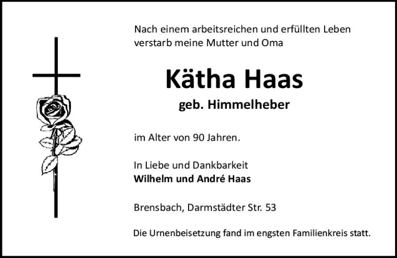  Traueranzeige für Kätha Haas vom 22.06.2019 aus vrm-trauer