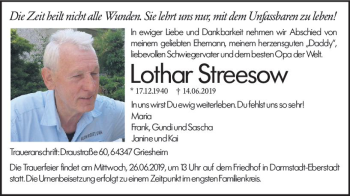 Traueranzeige von Lothar Streesow von vrm-trauer