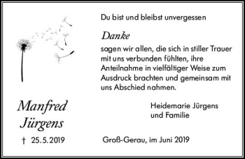 Traueranzeige von Manfred Jürgens von vrm-trauer