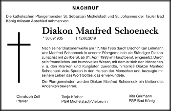 Traueranzeige von Manfred Schoeneck von vrm-trauer