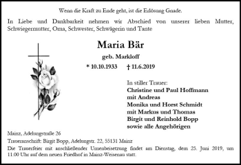 Traueranzeige von Maria Bär von vrm-trauer