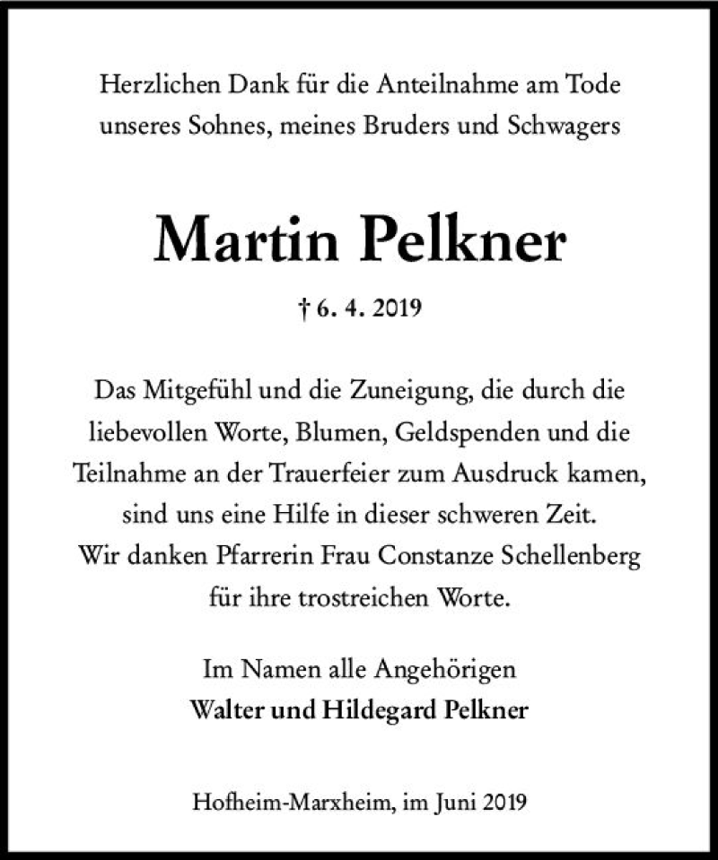  Traueranzeige für Martin Pelkner vom 07.06.2019 aus vrm-trauer
