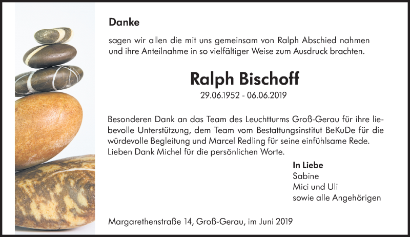  Traueranzeige für Ralph Bischoff vom 29.06.2019 aus vrm-trauer