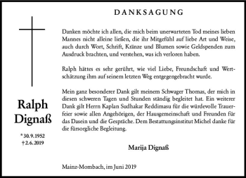 Traueranzeige von Ralph Dignaß von vrm-trauer
