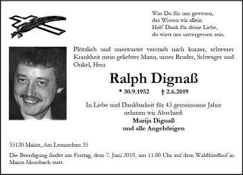 Traueranzeige von Ralph Dignaß von vrm-trauer