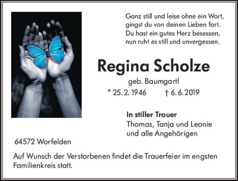  Traueranzeige für Regina Scholze vom 15.06.2019 aus vrm-trauer