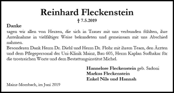 Traueranzeige von Reinhard Fleckenstein von vrm-trauer