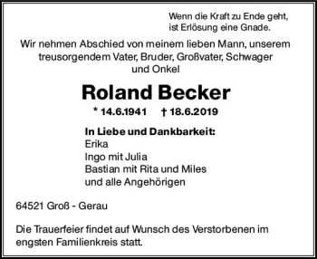 Traueranzeige von Roland Becker von vrm-trauer