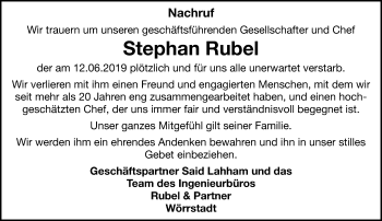 Traueranzeige von Stephan Rubel von vrm-trauer