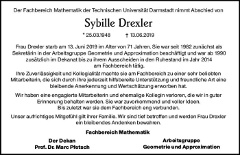 Traueranzeige von Sybille Drexler von vrm-trauer