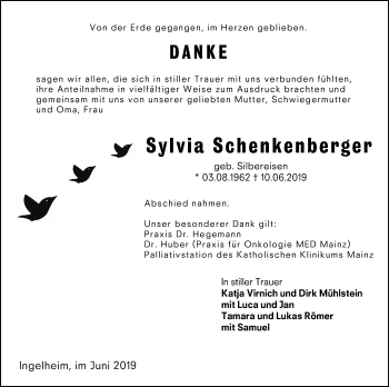 Traueranzeige von Sylvia Schenkenberger von vrm-trauer