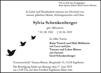 Traueranzeige von Sylvia Schenkenberger von vrm-trauer