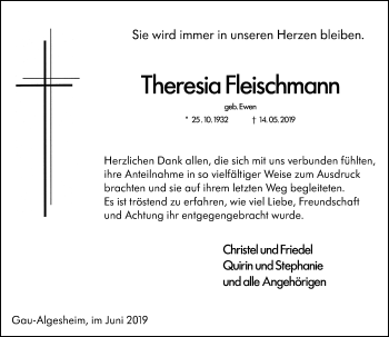 Traueranzeige von Theresia Fleischmann von vrm-trauer