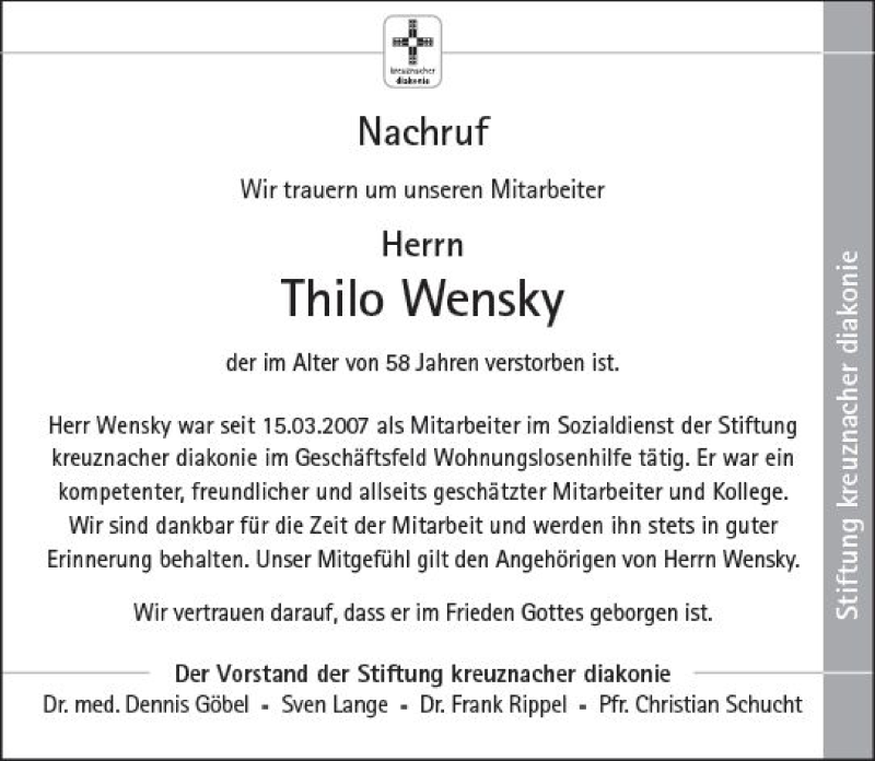  Traueranzeige für Thilo Wensky vom 18.06.2019 aus vrm-trauer