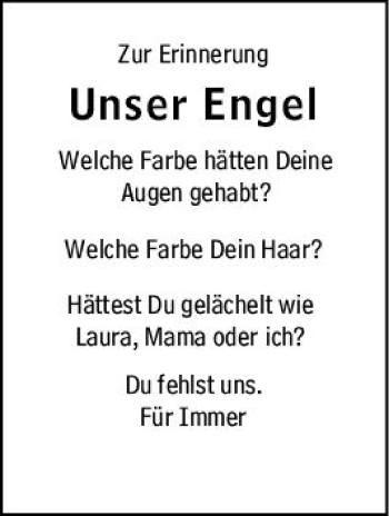 Traueranzeige von Unser Engel von vrm-trauer