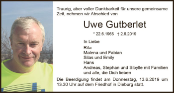 Traueranzeige von Uwe Gutberlet von vrm-trauer