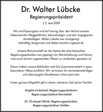 Traueranzeige von Walter Lübcke von vrm-trauer