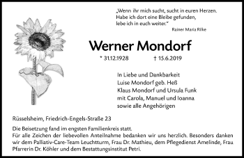 Traueranzeige von Werner Mondorf von vrm-trauer