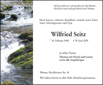 Traueranzeige von Wilfried Seitz von vrm-trauer