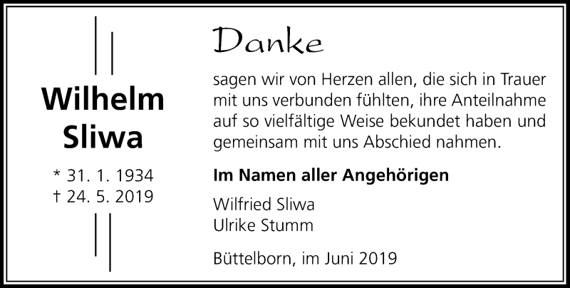  Traueranzeige für Wilhelm Silwa vom 29.06.2019 aus vrm-trauer