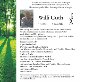 Traueranzeige von Willi Guth von vrm-trauer