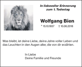 Traueranzeige von Wolfgang Bien von vrm-trauer