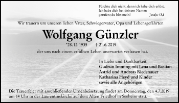 Traueranzeige von Wolfgang Günzler von vrm-trauer