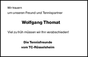 Traueranzeige von Wolfgang Thomat von vrm-trauer