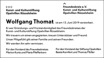 Traueranzeige von Wolfgang Thomat von vrm-trauer