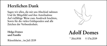 Traueranzeige von Adolf Domes von vrm-trauer
