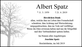Traueranzeige von Albert Spatz von vrm-trauer