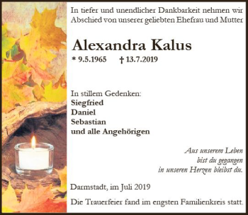 Traueranzeige von Alexandra Kalus von vrm-trauer