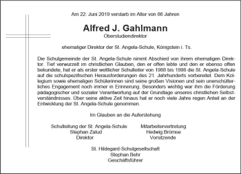 Traueranzeige von Alfred Gahlmann von vrm-trauer