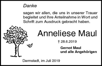 Traueranzeige von Anneliese Maul von vrm-trauer