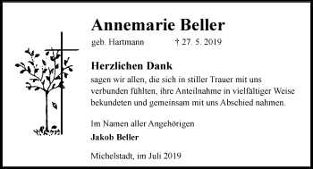Traueranzeige von Annemarie Beller von vrm-trauer