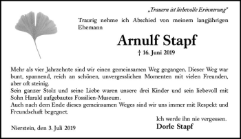 Traueranzeige von Arnulf Stapf von vrm-trauer