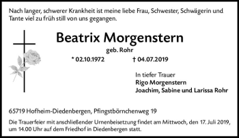 Traueranzeige von Beatrix Morgenstern von vrm-trauer
