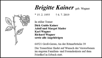 Traueranzeige von Brigitte Kainer von vrm-trauer