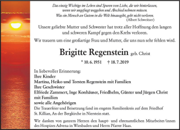 Traueranzeige von Brigitte Regenstein von vrm-trauer