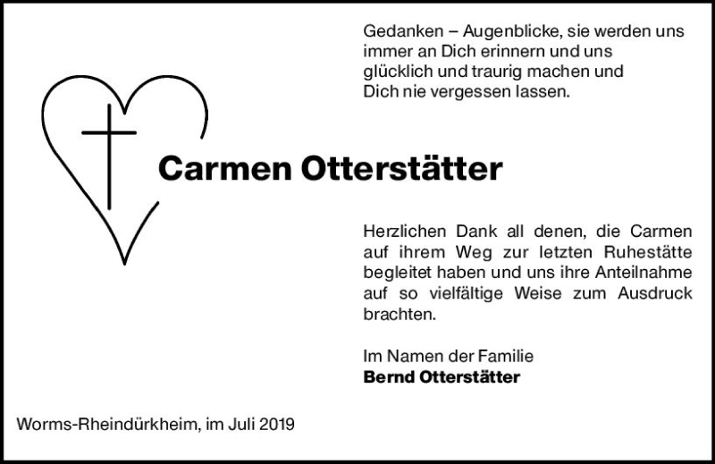  Traueranzeige für Carmen Otterstätter vom 20.07.2019 aus vrm-trauer