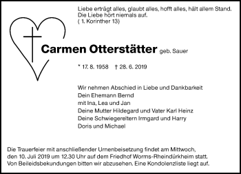 Traueranzeige von Carmen Otterstätter von vrm-trauer