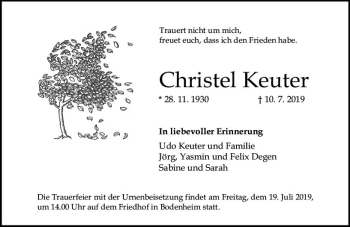 Traueranzeige von Christel Keuter von vrm-trauer