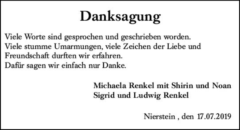  Traueranzeige für Danksagung  vom 17.07.2019 aus vrm-trauer