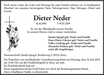 Traueranzeige von Dieter Neder von vrm-trauer
