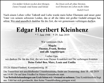 Traueranzeige von Edgar Heribert Kleinhenz von vrm-trauer