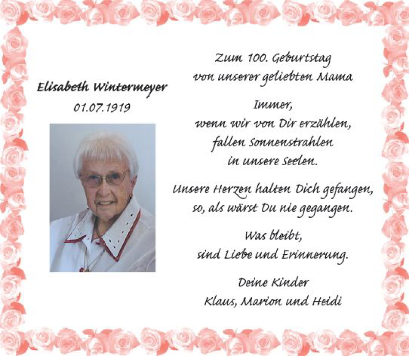  Traueranzeige für Elisabeh Wintermeyer vom 01.07.2019 aus vrm-trauer