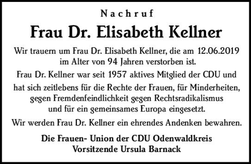  Traueranzeige für Elisabeth Kellner vom 03.07.2019 aus vrm-trauer