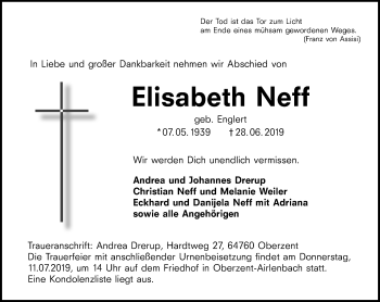 Traueranzeige von Elisabeth Neff von vrm-trauer