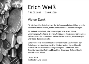 Traueranzeige von Erich Weiß von vrm-trauer